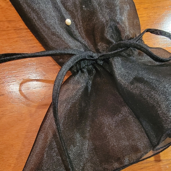Joseph Ribkoff Black Sheer Organza Blouse Faux Pearls Bell Sleeve Tie Waist NWT4 - Picture 10 of 13